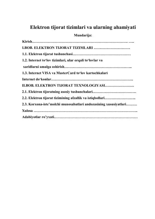 Elektron tijorat tizimlari va ularning ahamiyati