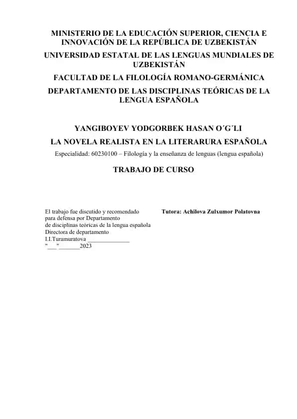 LA NOVELA REALISTA EN LA LITERATURA ESPAÑOLA