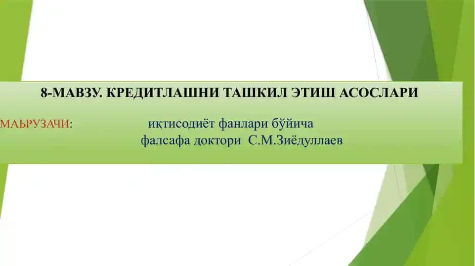 Kreditlashni tashkil etish asoslari