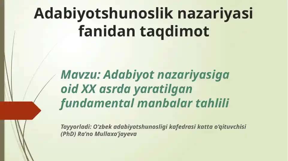 Adabiyot shunoslik nazariyasi fanidan taqdimot