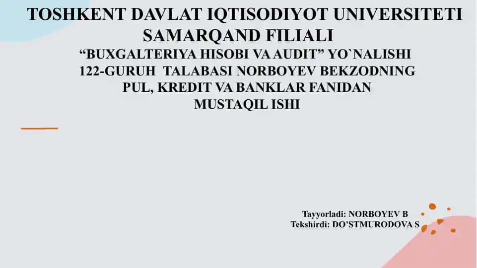 “Buxgalteriya hisobiva audit” yo`nalishi