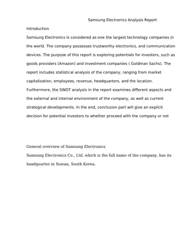 Samsung Electronics Analysis Report