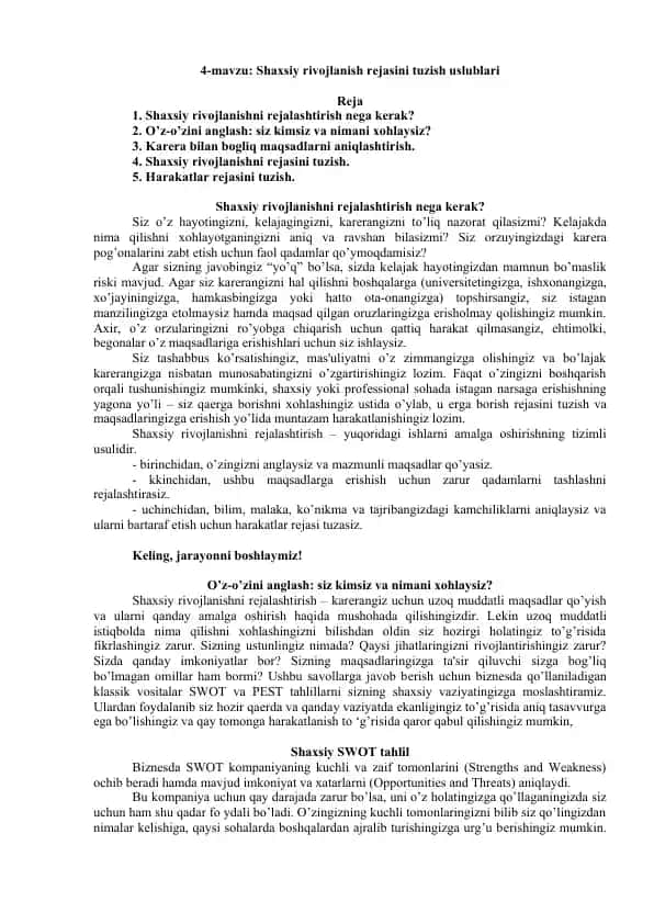 Shaxsiy rivojlanish rejasi