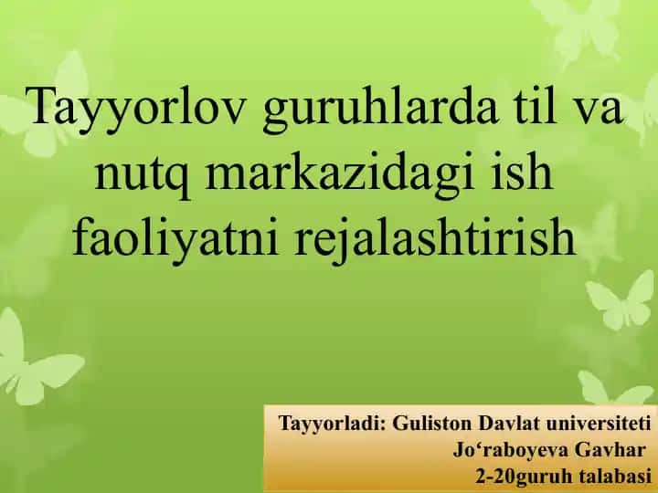 Tayyorlov guruhlarda til va nutq markazidagi ish faoliyatni rejalashtirish