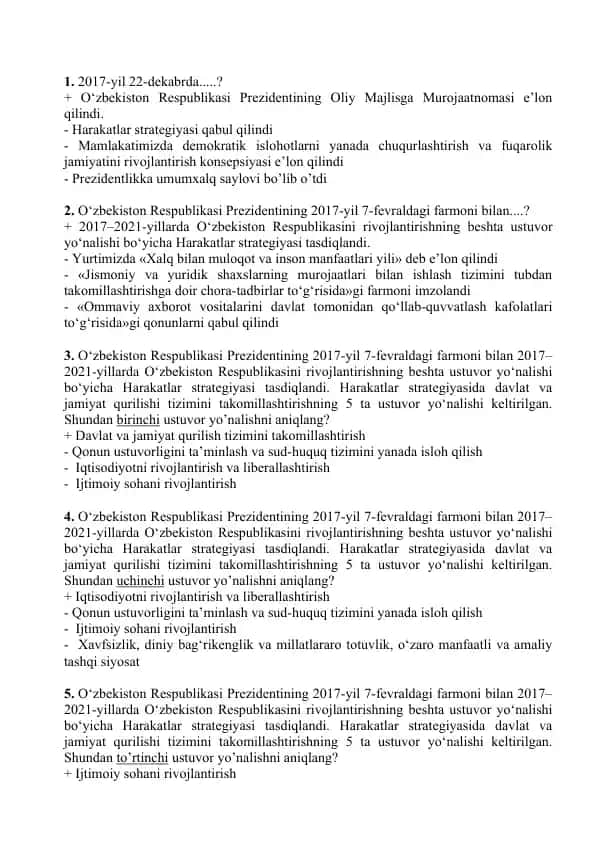 O‘zbekiston Respublikasi Prezidentining Harakatlar strategiyasi