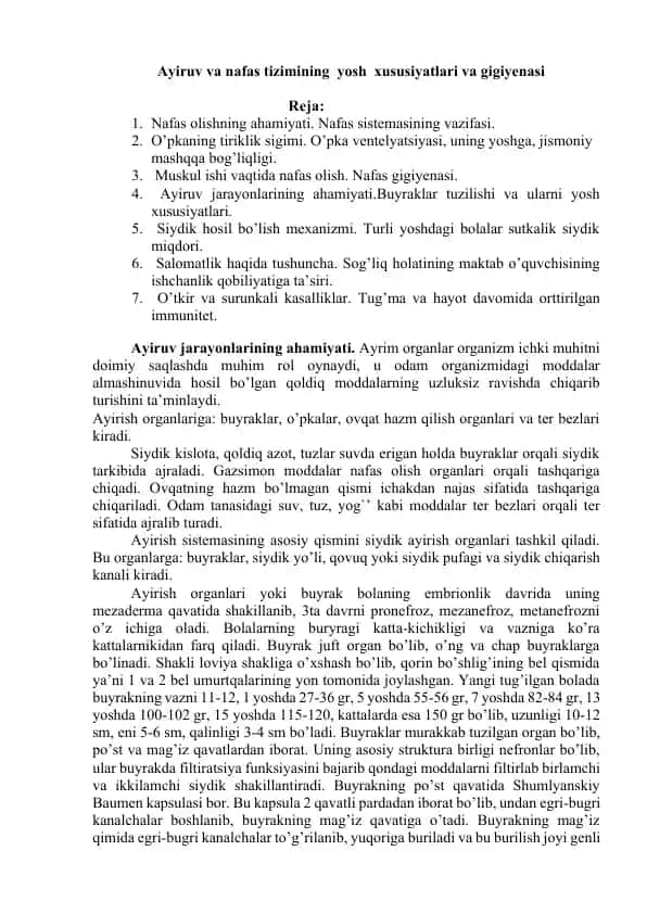 Nafas tizimi xususiyatlari va gigiyenasi