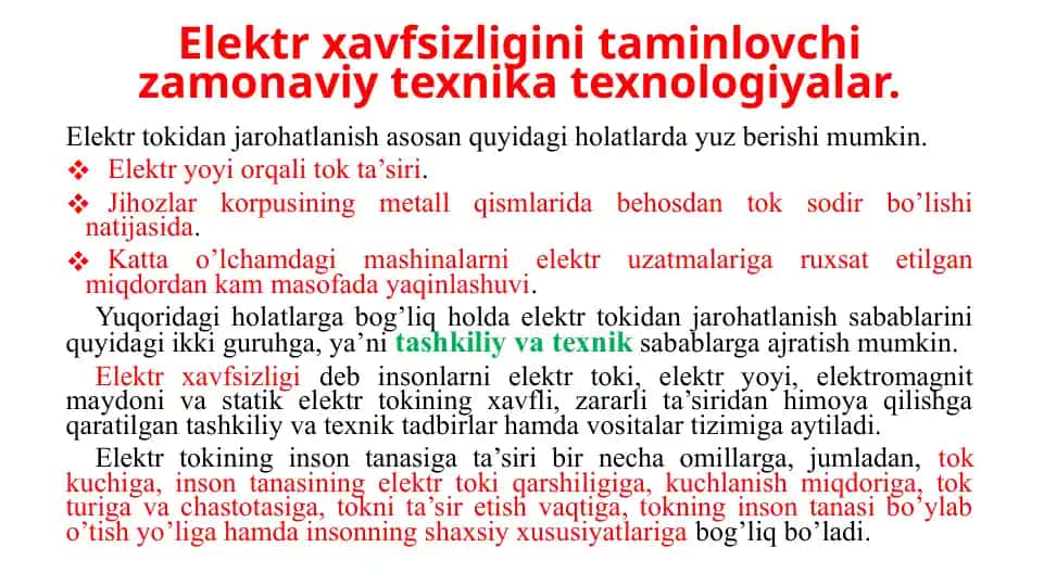 Elektr tokidan jarohatlanganda birinchi tibbiy yordam ko’rsatish