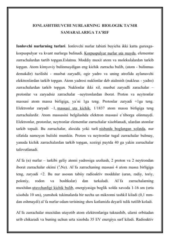 Ionlovchi nurlar