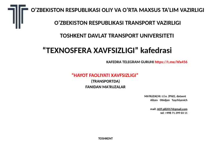 "HAYOT FAOLIYATI XAVFSIZLIGI"