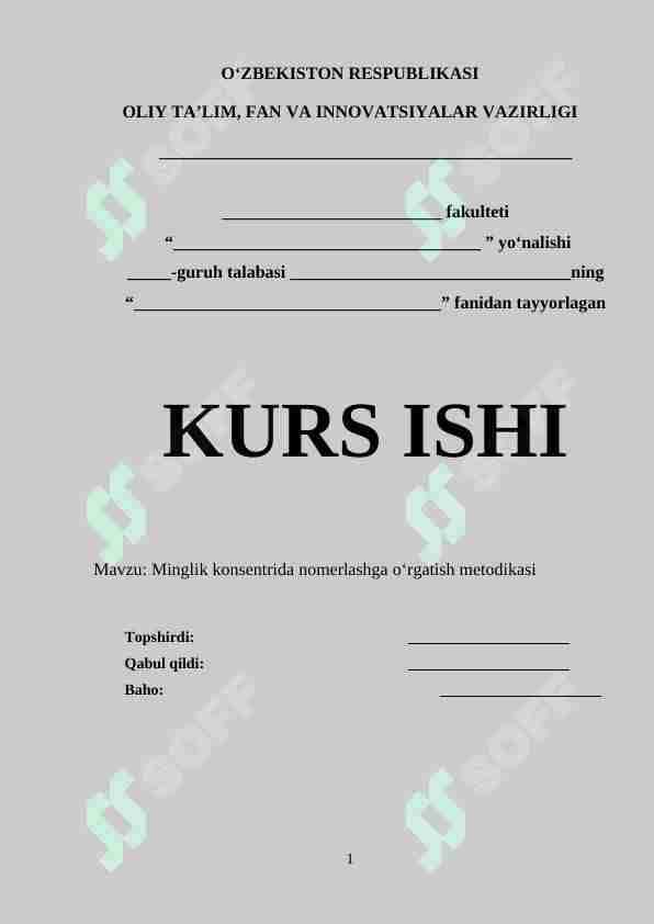 Minglik konsentrida nomerlashga o‘rgatish metodikasi