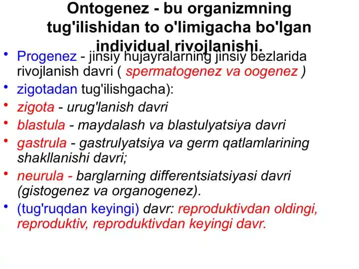 Ontogenez va Progenez