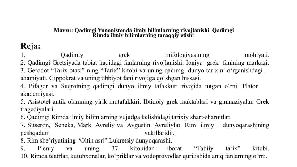 Qadimgi Yunonistonda ilmiy bilimlarning rivojlanishi