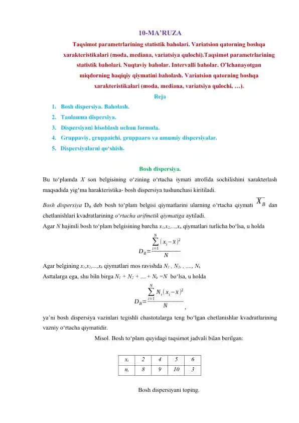 Taqsimot parametrlarining statistik baholari