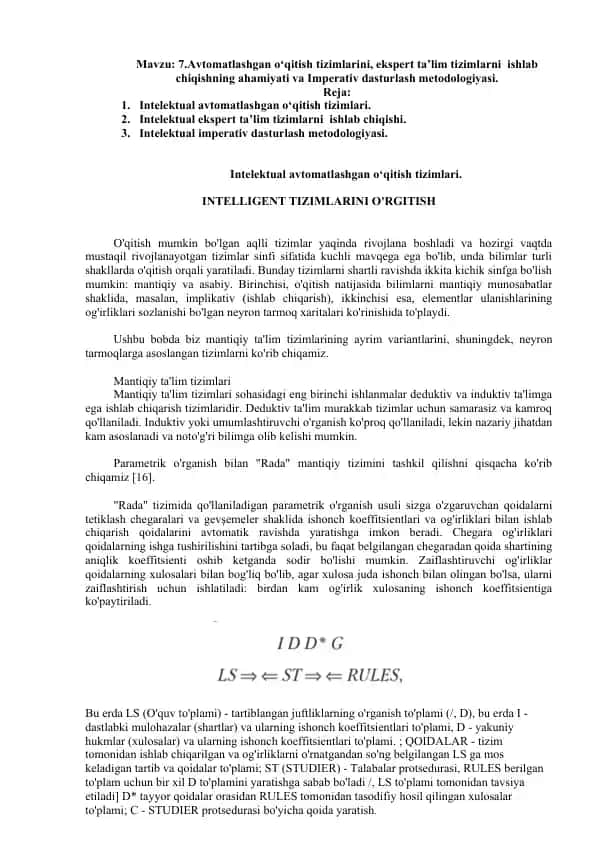 Intelektual avtomatlashgan o‘qitish tizimlari.
