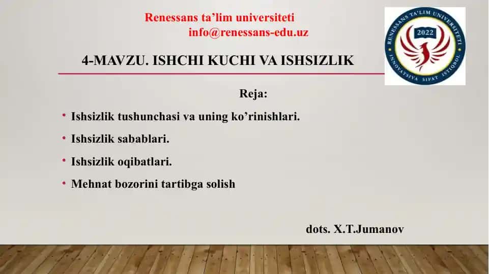 Ishchilik Kuchi va Ishsizlik