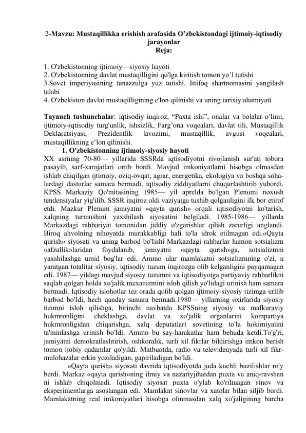 O'zbekistonning ijtimoiy-siyosiy hayoti