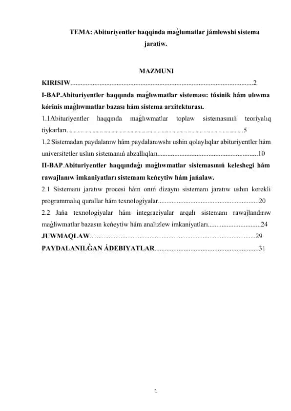 Abituriyentler haqqında ma'lumatlar jámlewshi sistema