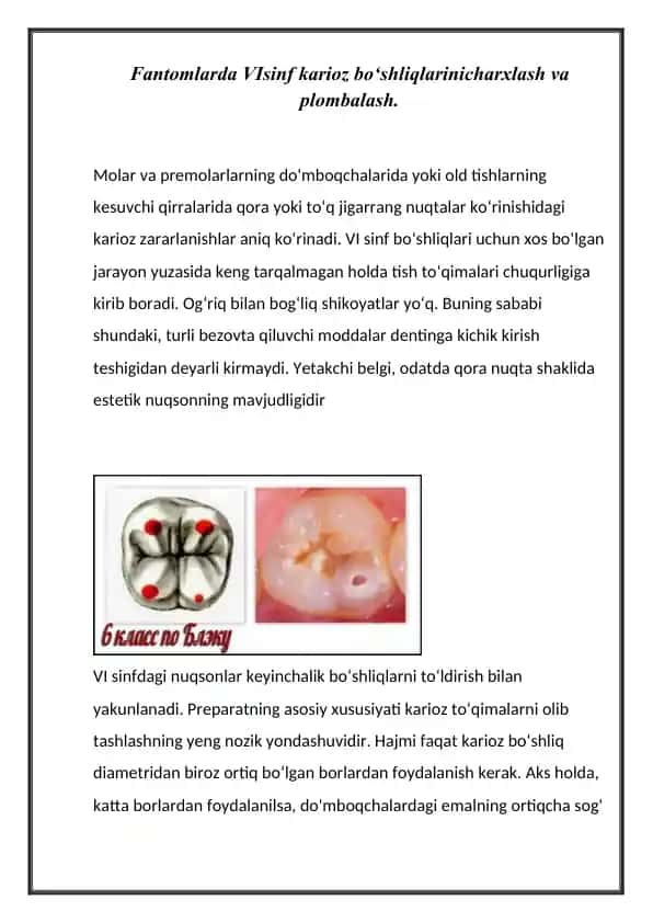 VIsinf karioz bo‘shliqlarinicharxlash va plombalash