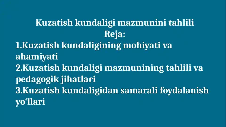 Kuzatish kundaligi mazmunini tahlili