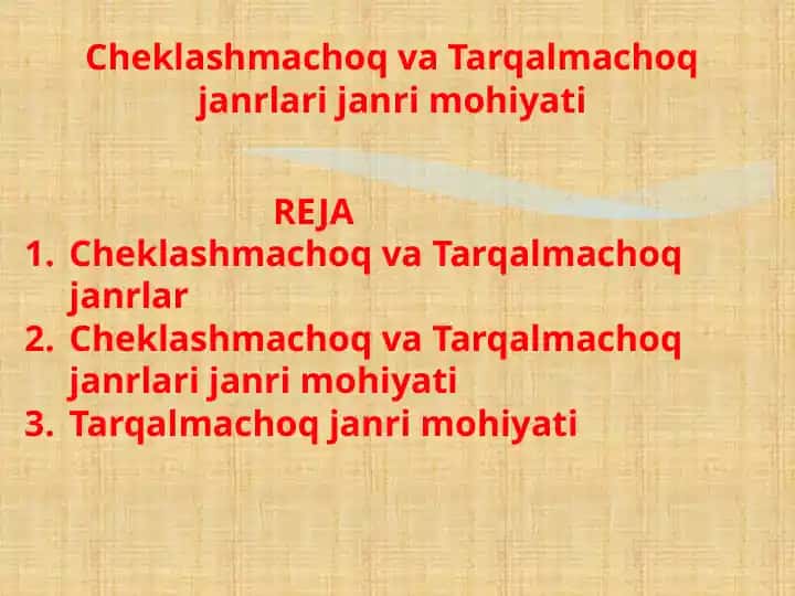 Cheklashmachoq va Tarqalmachoq janrlari janri mohiyati