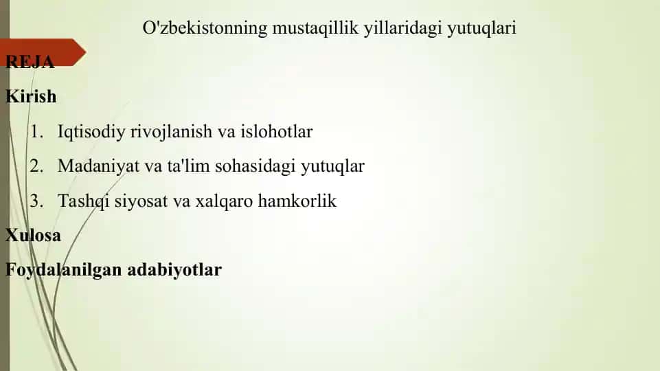 O'zbekistonning mustaqillik yillaridagi yutuqlari