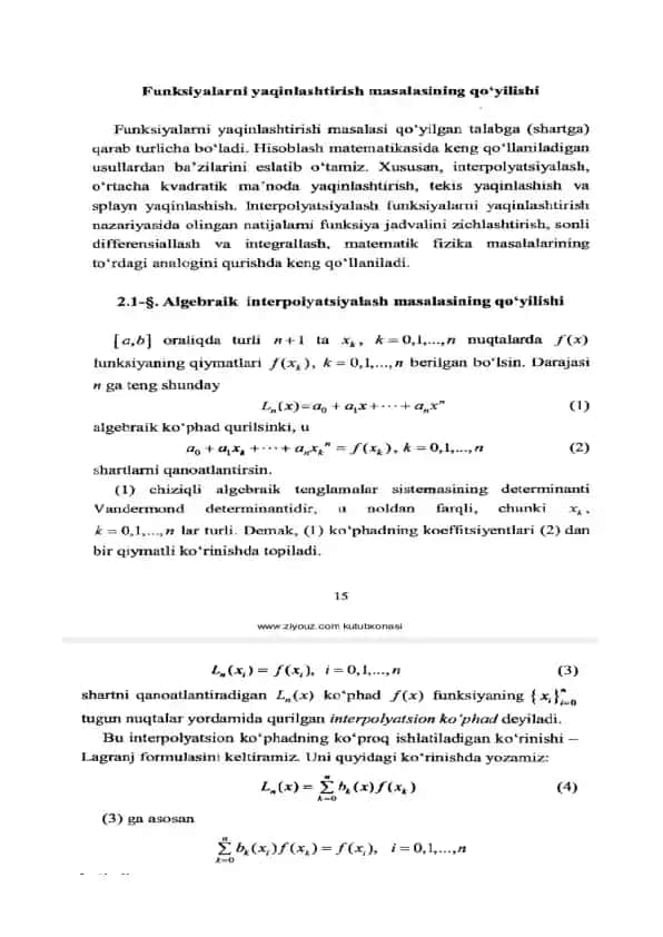 Funktsiyalarini yaqinlashish masalasining qo'yilishi.