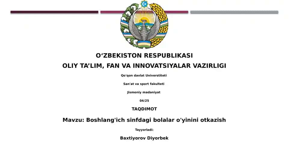 Boshlang'ich sinfdagi bolalar o'yinini otkazish