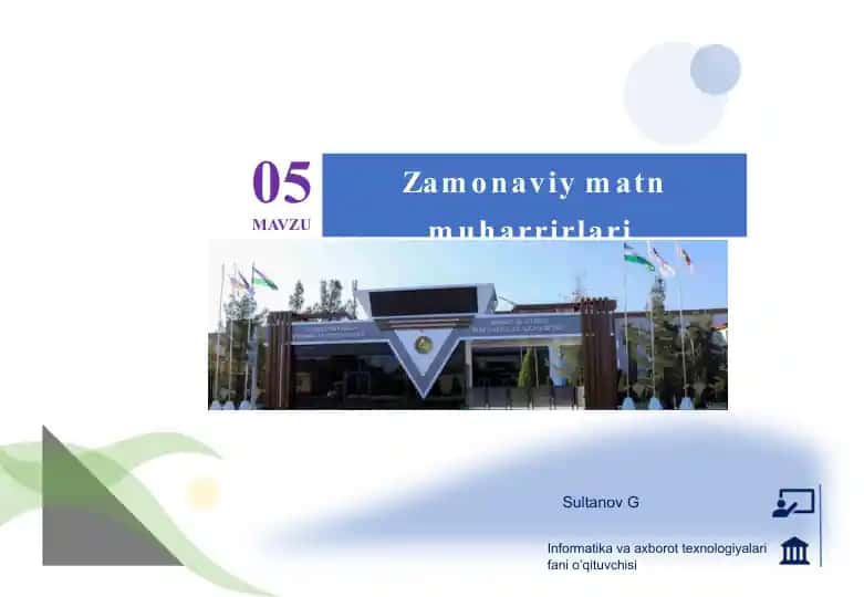 Informatika va Axborot Texnologiyalari fanini o’qitish uchun Word Matn Muharriri