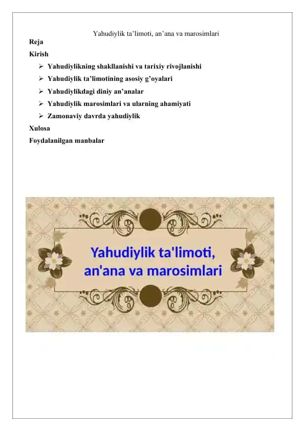 Yahudiylik ta’limoti, an’ana va marosimlari