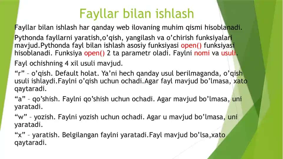Fayllar bilan ishlash