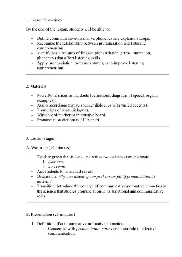 Communicative-Normative Phonetics Lesson