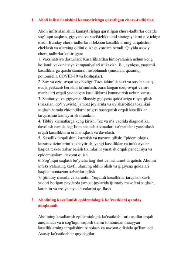 Aholi infitsirlanishini kamaytirishga qaratilgan chora-tadbirlar