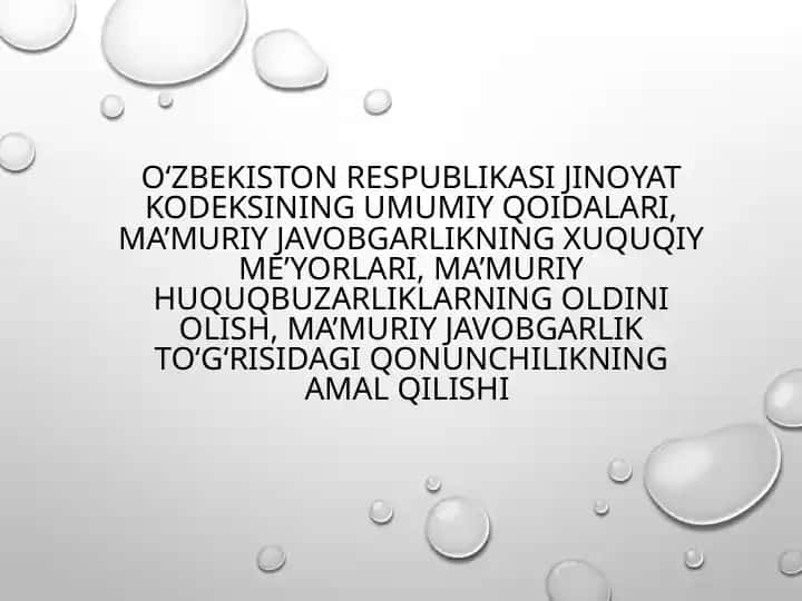 O‘zbekiston Respublikasi Jinoyat Kodeksining umumiy qoidalari