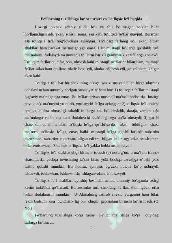 Fe’llarning tuzilishiga ko‘ra turlari va To‘liqsiz fe’l haqida