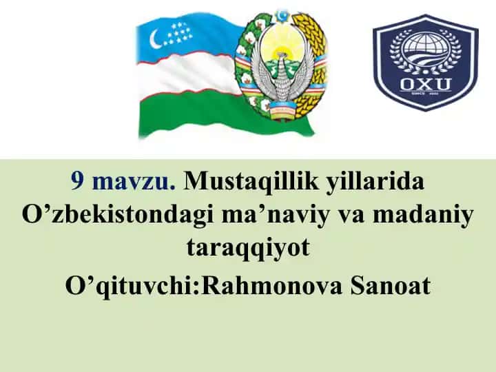 O'zbekistondagi ma’naviy va madaniy taraqqiyot