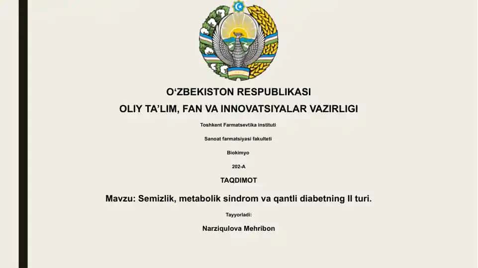 Semizlik, metabolik sindrom va qantli diabetning II turi