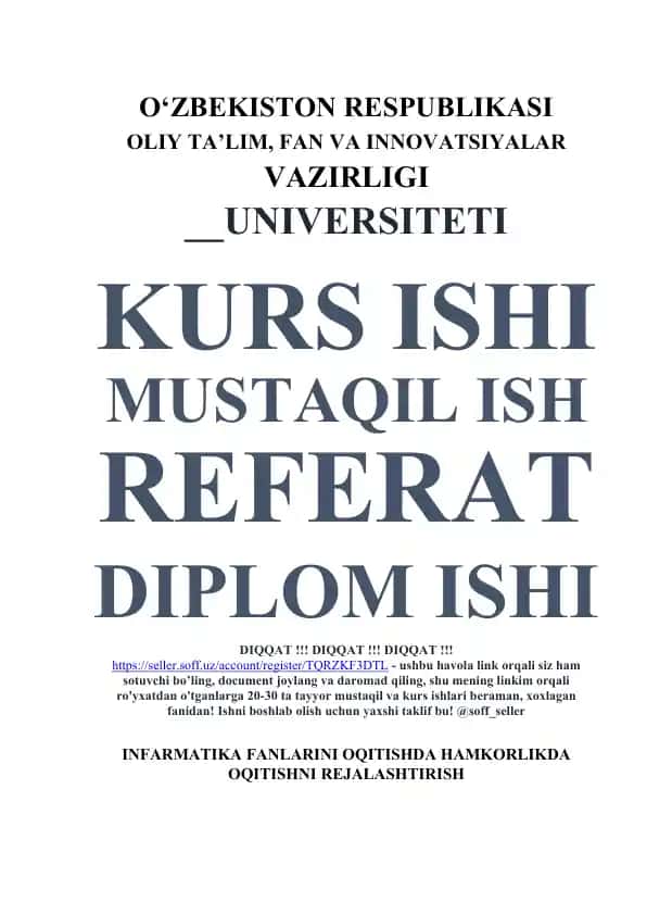 Informatika fanlarini o‘qitishda hamkorlikda o‘qitish bo‘yicha kurs ishi