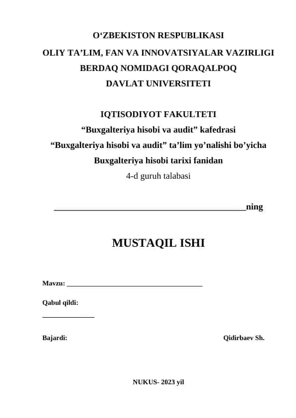 Buxgalteriya hisobi tarixi fanidan