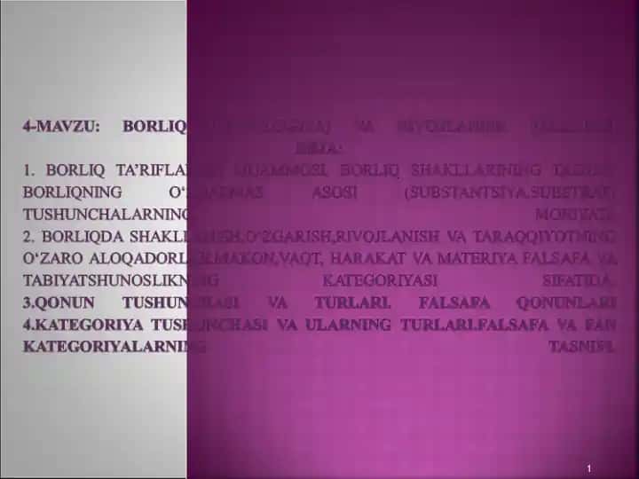 BORLIQ (ONTOLOGIYA) VA RIVOJLANISH FALSAFASI