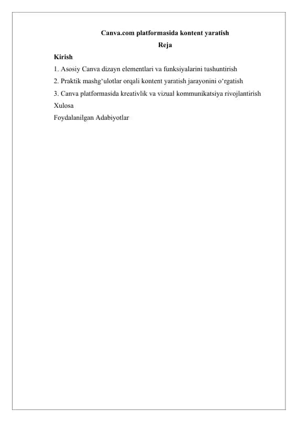 Canva.com platformasida kontent yaratish