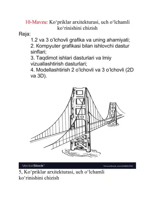 Kо‘priklar arxitekturasi, uch о‘lchamli kо‘rinishini chizish