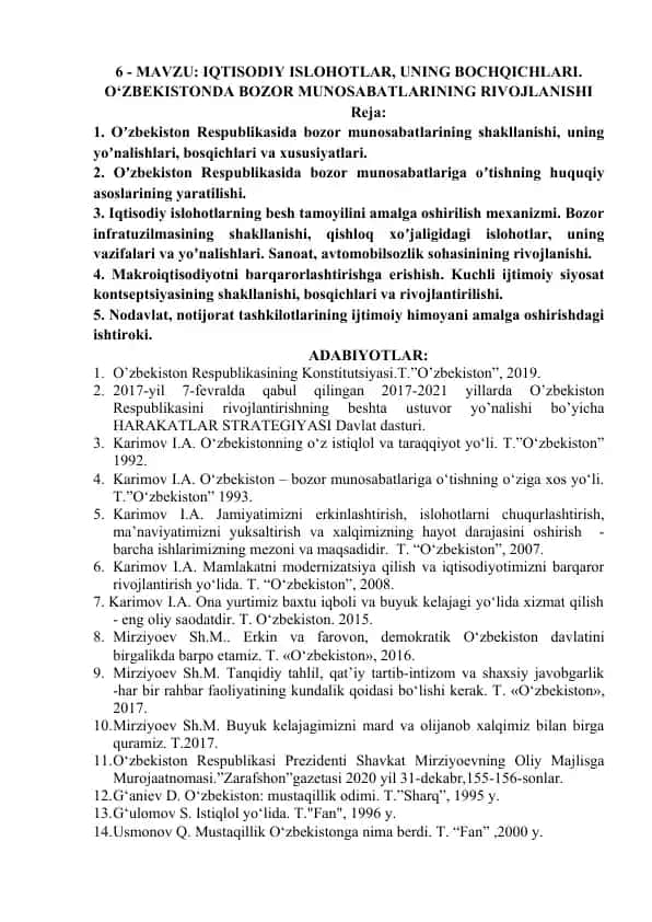 Bozor munosabatlarining rivojlanishi