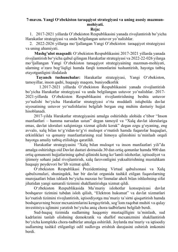 O‘zbekiston taraqqiyot strategiyasi