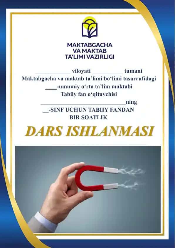 TABIIY FANDAN BIR SOATLIK DARS ISHLANMASI