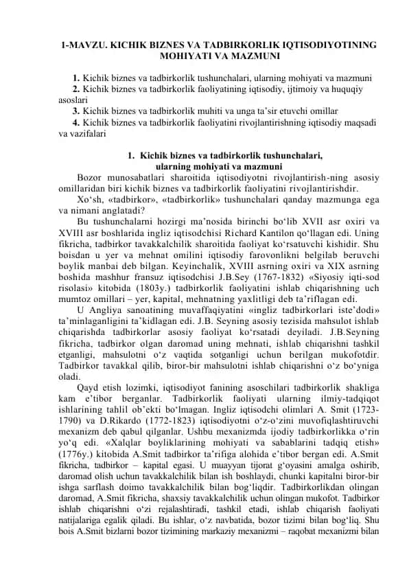 Kichik Biznes va Tadbirkorlik Iqtisodiyoti