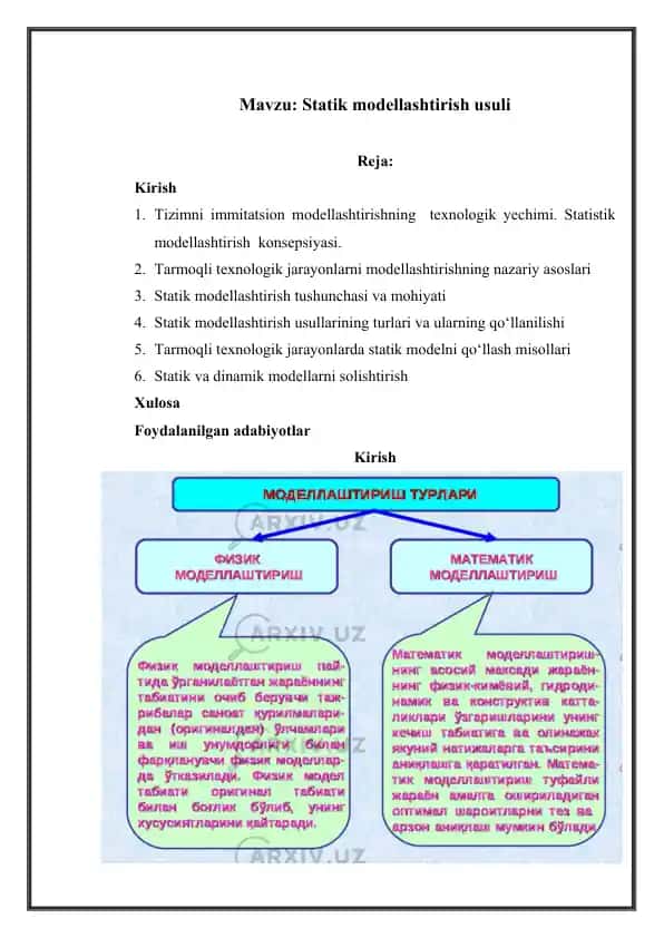 Statik modellashtirish usuli