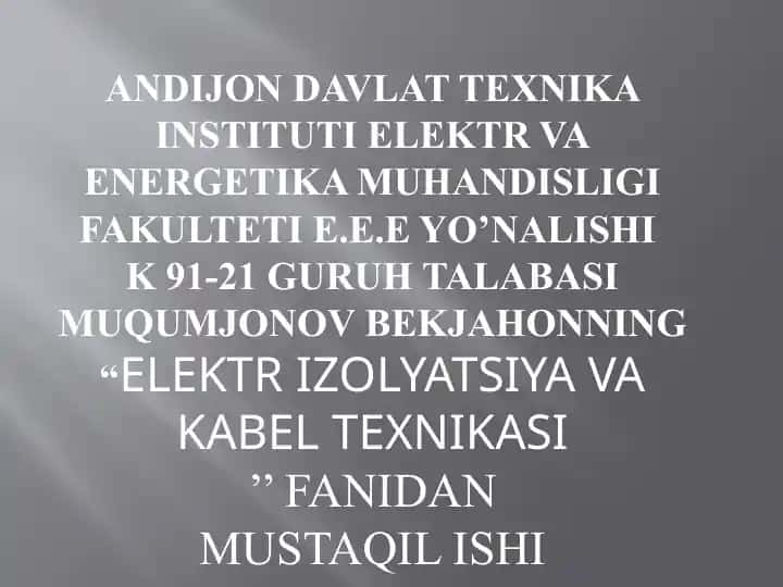 Elektrizatsiya Kabellari Izolyatsiyasi