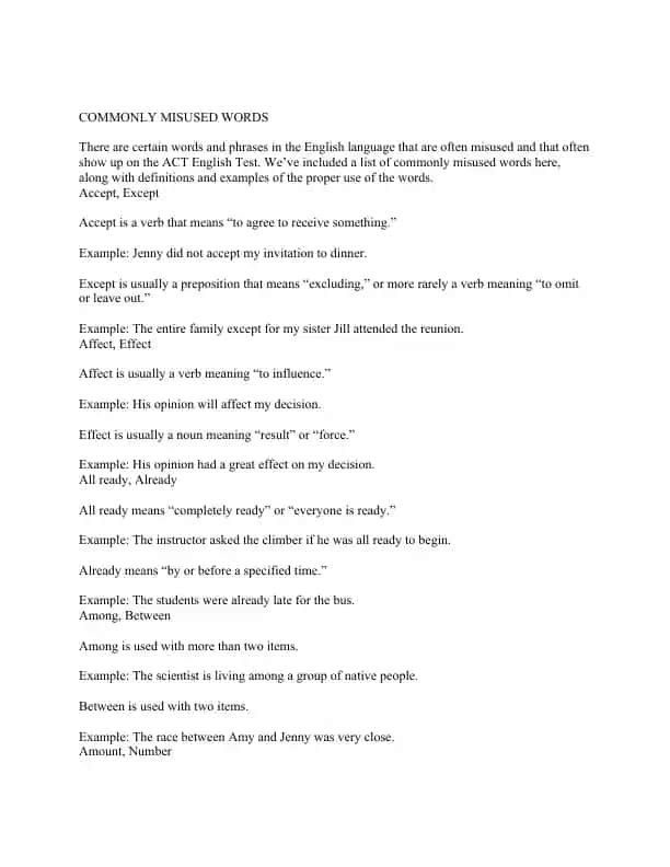 Commonly Misused Words in English