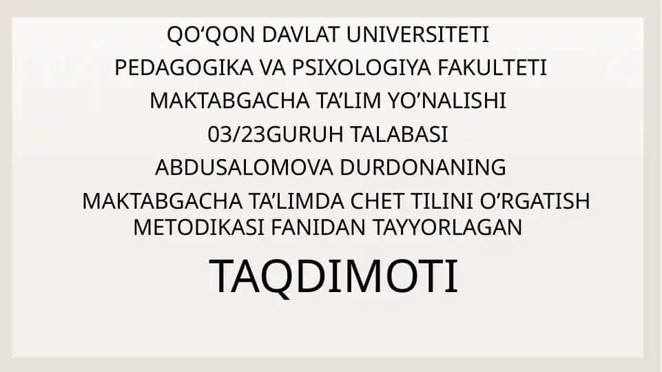 Maktabgacha yoshdagi bolalarga ingliz tilini o‘rgatishning zamonaviy usullari