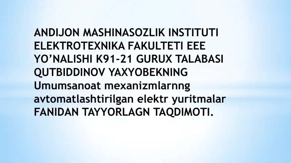 Zamonaviy kran mexanizmlarining chastota oʻzgartkichli boshqarilivchi elektr yuritmalari